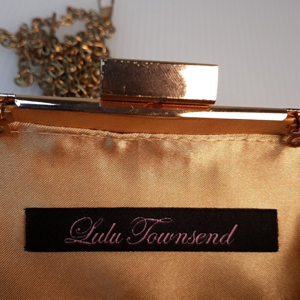 Lulu Townsend Gold Floral Clutch Handbag Party Wedding Date Night Event Festive - Picture 8 of 15